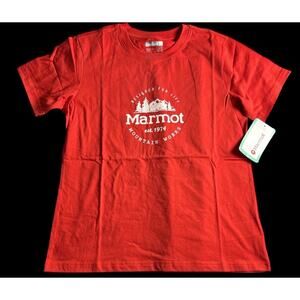 Women's MARMOT Size Small Red Cotton Graphic Hiking Tee Shirt‎ Mountains